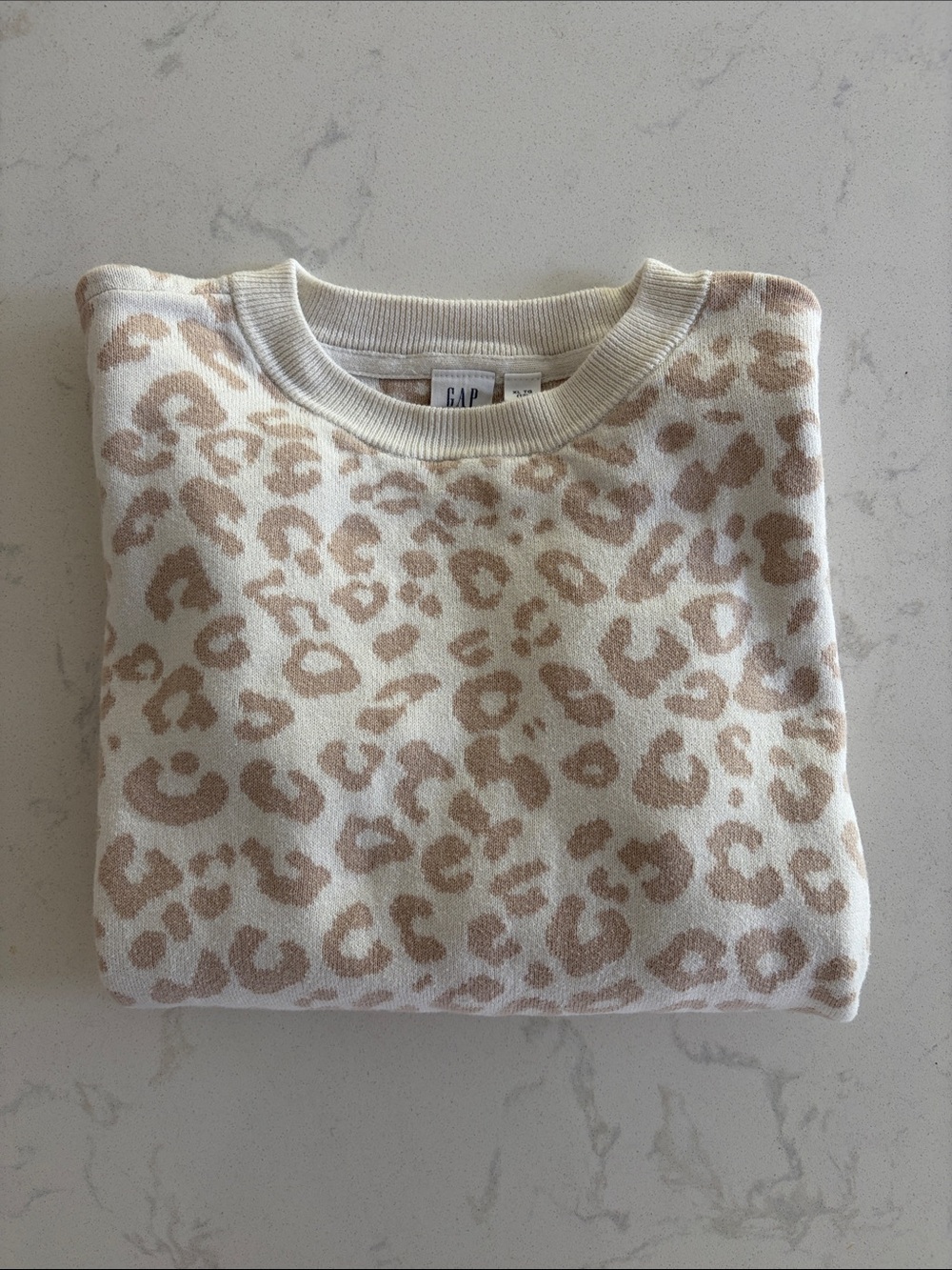 GAP girls xl (12) Cream & Tan Leopard Crewneck Sweater